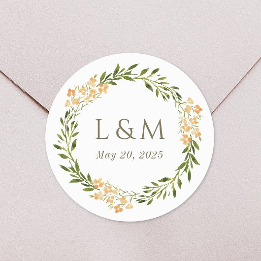 Lente Bloemige Monogram Huwelijk Ronde Sticker