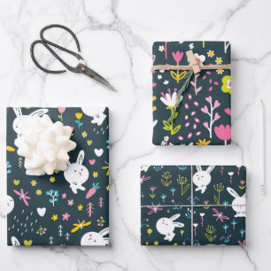 Lente Bloemkonijnen Inpakpapier Set van 3 Vel