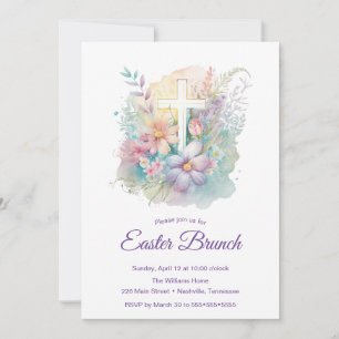Lente Bloemkruis Pasen Brunch Uitnodiging