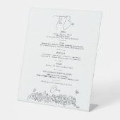 Lente bloemlijn kunst bruiloft drinken bar menu reclamebord met voetstuk (Voorkant)
