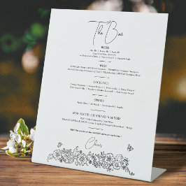 Lente bloemlijn kunst bruiloft drinken bar menu reclamebord met voetstuk