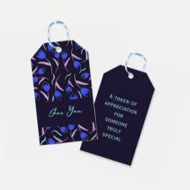Lente Bloemmotief Donkerblauw Cadeaulabel