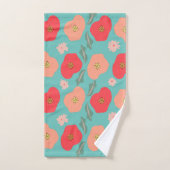 Lente Bloempatroon Handgetekend Turquoise Perzik Bad Handdoek (Handdoek)