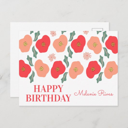 Lente Bloempatroon Handgetekende Verjaardag  Briefkaart (Voorkant / Achterkant)