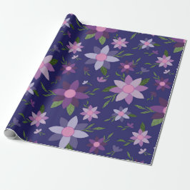 Lente bloempatroon op blauwe achtergrond cadeaupapier