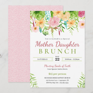 Lente Bloemrijke Moeder Dochter Kerk Brunch Kaart