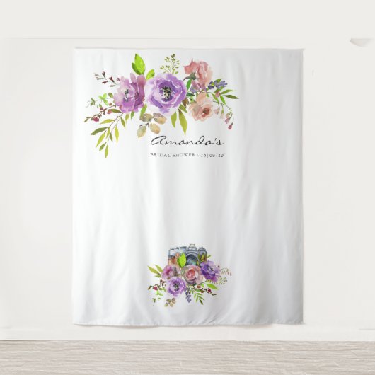 Lente Bloemrijke Waterverf Bruidsdouche Fotohokje Wandkleed (Voorkant)