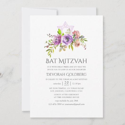 Lente Bloemstuk Bat Mitzvah Kaart (Voorkant)