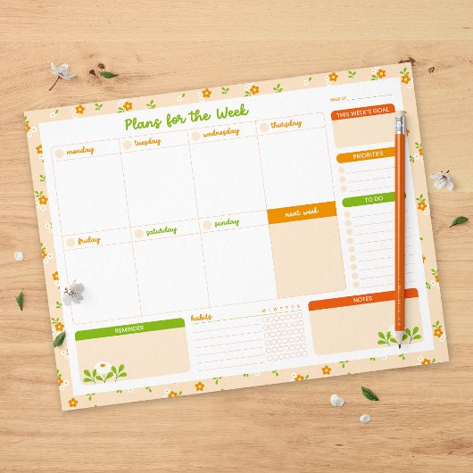 Lente Bloemstukken Wekelijks Maandag Start Planner Notitieblok
