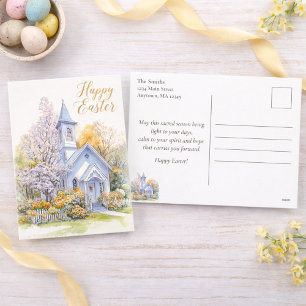 Lente Bloesem Kerk Scene Gelukkig Pasen Vakantie Feestdagenkaart