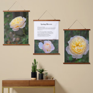 Lente Bloesem Roze Gele Rozen Gedicht Hangend Wandkleed
