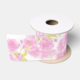 Lente bloesem waterverf roze, groen wit lint