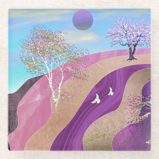 Lente bloesems Landschap Glazen Onderzetter (Voorkant)