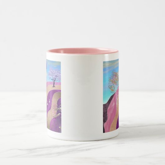 Lente bloesems Landschap Tweekleurige Koffiemok (Center)