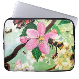 Lente bloesems met bijen laptop sleeve