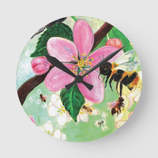 Lente bloesems met bijen ronde klok (Voorkant)