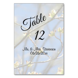 Lente bloesems met zwarte naam en datum kaart