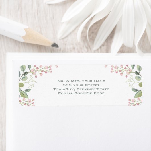 Lente Bloesems Roze Bloemen Munt Groene bruiloft Etiket (Insitu)