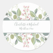 Lente Bloesems Roze Bloemen Munt Groene bruiloft Ronde Sticker (Voorkant)