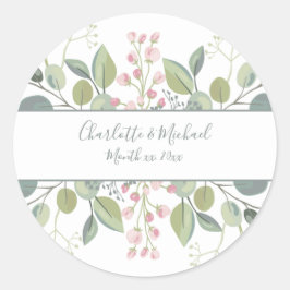 Lente Bloesems Roze Bloemen Munt Groene bruiloft Ronde Sticker