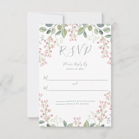 Lente Bloesems Roze Bloemen Munt Groene bruiloft RSVP Kaartje (Voorkant)