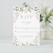 Lente Bloesems Roze Bloemen Munt Groene bruiloft RSVP Kaartje (Staand voorkant)