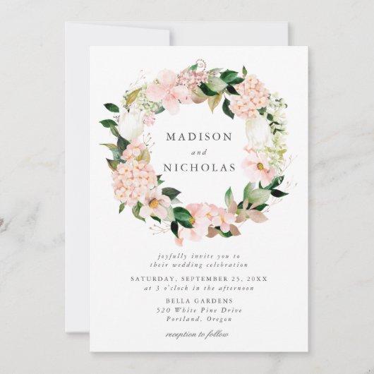 Lente Blozende Bloemenkrans Trouw Kaart (Voorkant)