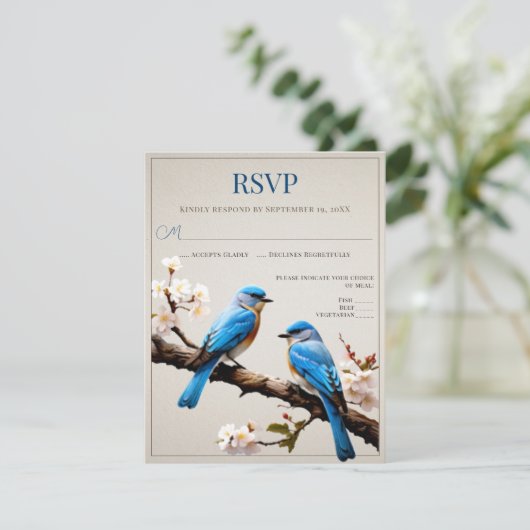 Lente Bluebirds Bruiloft RSVP (Staand voorkant)