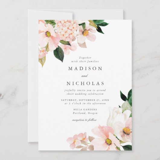 Lente Blush Bloemen Boeket Bruiloft Kaart (Voorkant)