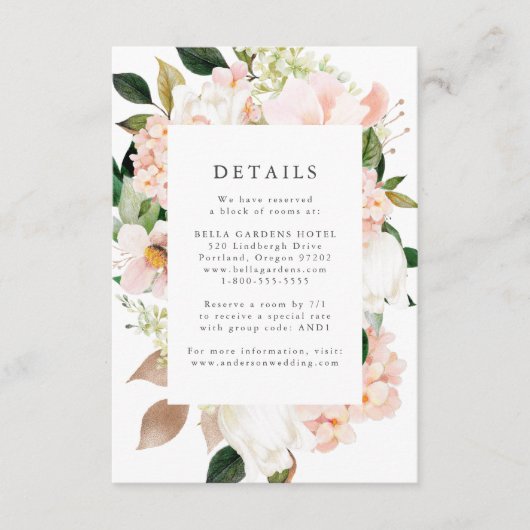 Lente Blush Bloemen Bruiloft Details Informatiekaartje (Voorkant)