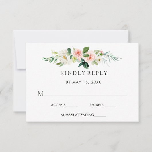 Lente Blush Bloemen Bruiloft RSVP Kaart (Voorkant)