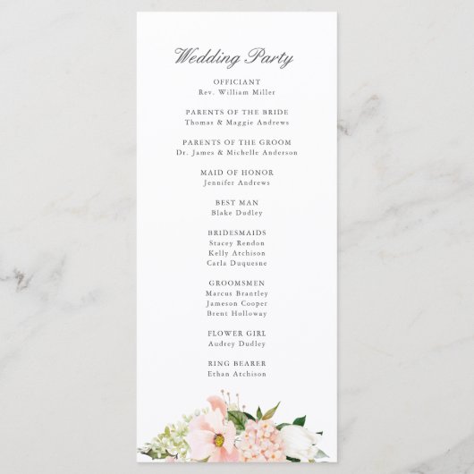 Lente Blush Bloemen Huwelijksceremonie Programmakaart (Achterkant)