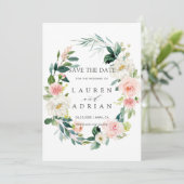 Lente Blush Bloemenkrans Trouw Save the Date (Staand voorkant)