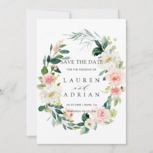 Lente blush Floral Wreath Wedding Save the Date