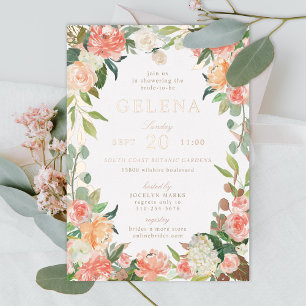 Lente Blush Perzik Waterverf Bloemachtige Bruiloft Folie Uitnodiging