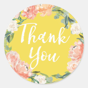Lente Blush Watercolor Bloem Geel Dank Je Ronde Sticker