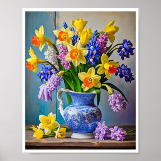 Lente boeket van Daffodils Hyacinten Poster