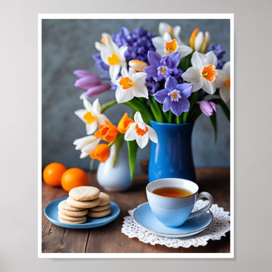 Lente boeket van Daffodils Hyacinths Teacup Poster (Voorkant)