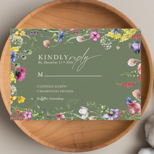 Lente Boho Chic Kleurrijke Wilde Bloem Bruiloft Informatiekaartje