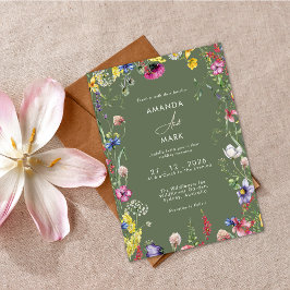 Lente Boho Chic Kleurrijke Wilde Bloem Bruiloft Kaart