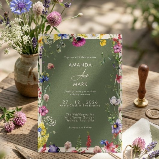 Lente Boho Chic Kleurrijke Wilde Bloem Bruiloft Kaart