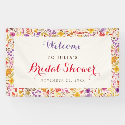 Lente Boho Wilde Bloem Blad Bruiloft Feest Spandoek (Horizontaal)