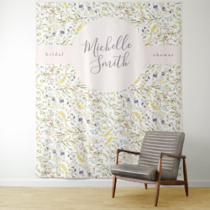 Lente Boho Wilde Bloem Pampas Bruidsfeest Banner Wandkleed