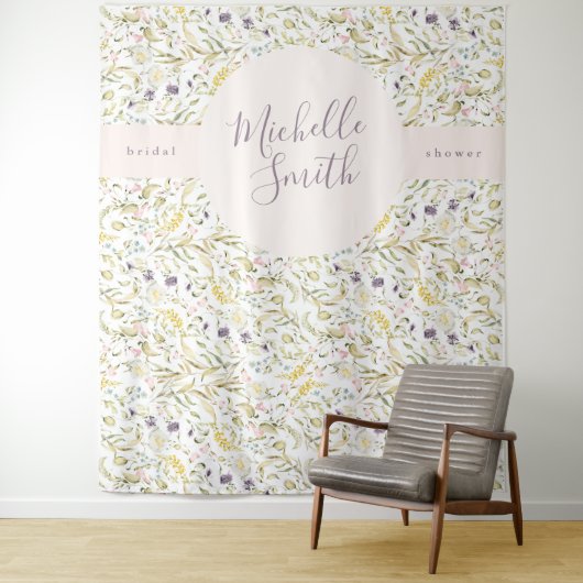 Lente Boho Wilde Bloem Pampas Bruidsfeest Banner Wandkleed (In situ)