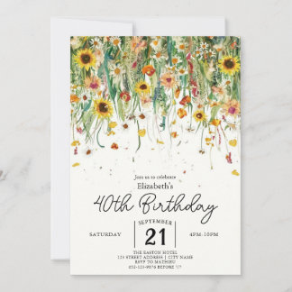 Lente Boho Wilde Bloemen 40e verjaardag Kaart