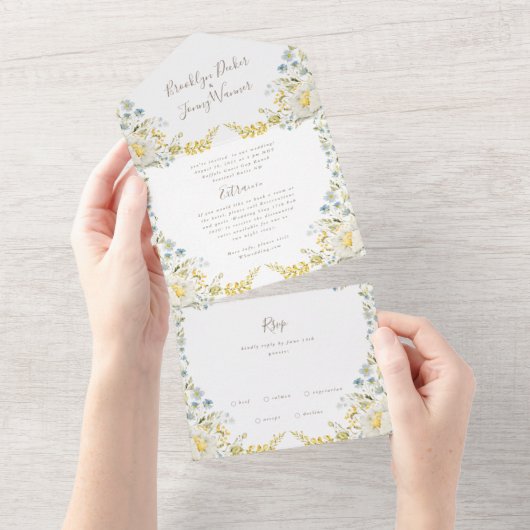  Lente Boho Wildflower Pampas Wedding All In One Uitnodiging (Afscheurbaar)