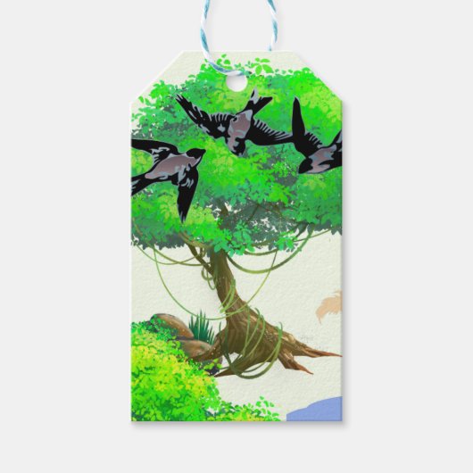 Lente Bos Leven met Vogels en Eekhoorn - Natuur Cadeaulabel (Voorkant)