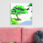 Lente Bos Leven met Vogels en Eekhoorn - Natuur Canvas Afdruk (Insitu (Woonkamer))