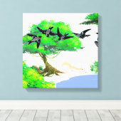 Lente Bos Leven met Vogels en Eekhoorn - Natuur Canvas Afdruk (Insitu (Houten vloer))