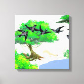 Lente Bos Leven met Vogels en Eekhoorn - Natuur Canvas Afdruk (Voorkant)